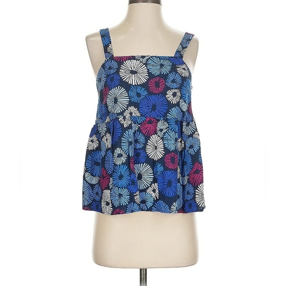 Loft Blue White Firework Peplum Empire Waist Top Size 2 / XS Linen Blend